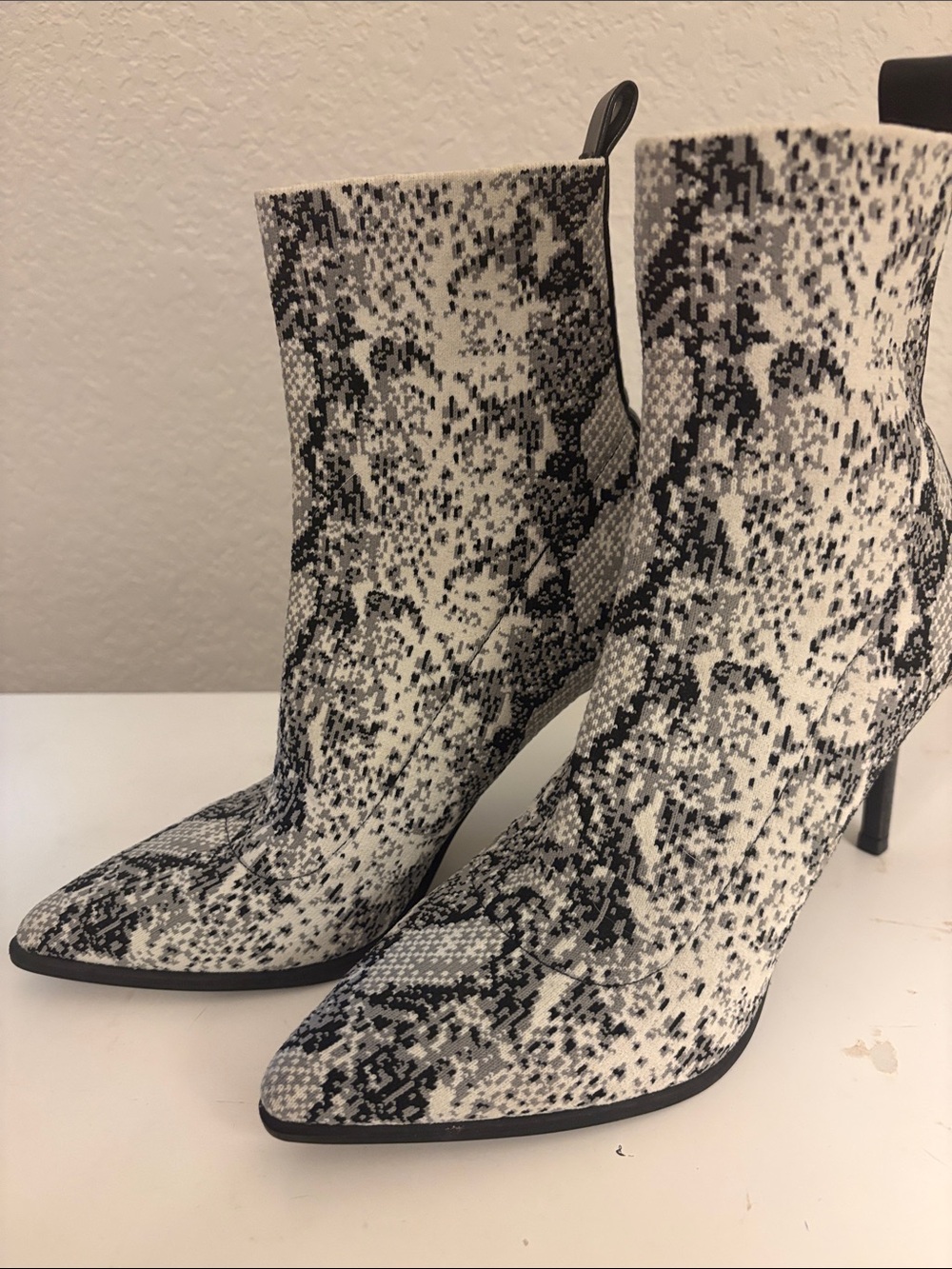 Steve Madden Black & White Snake Print Ankle Boots